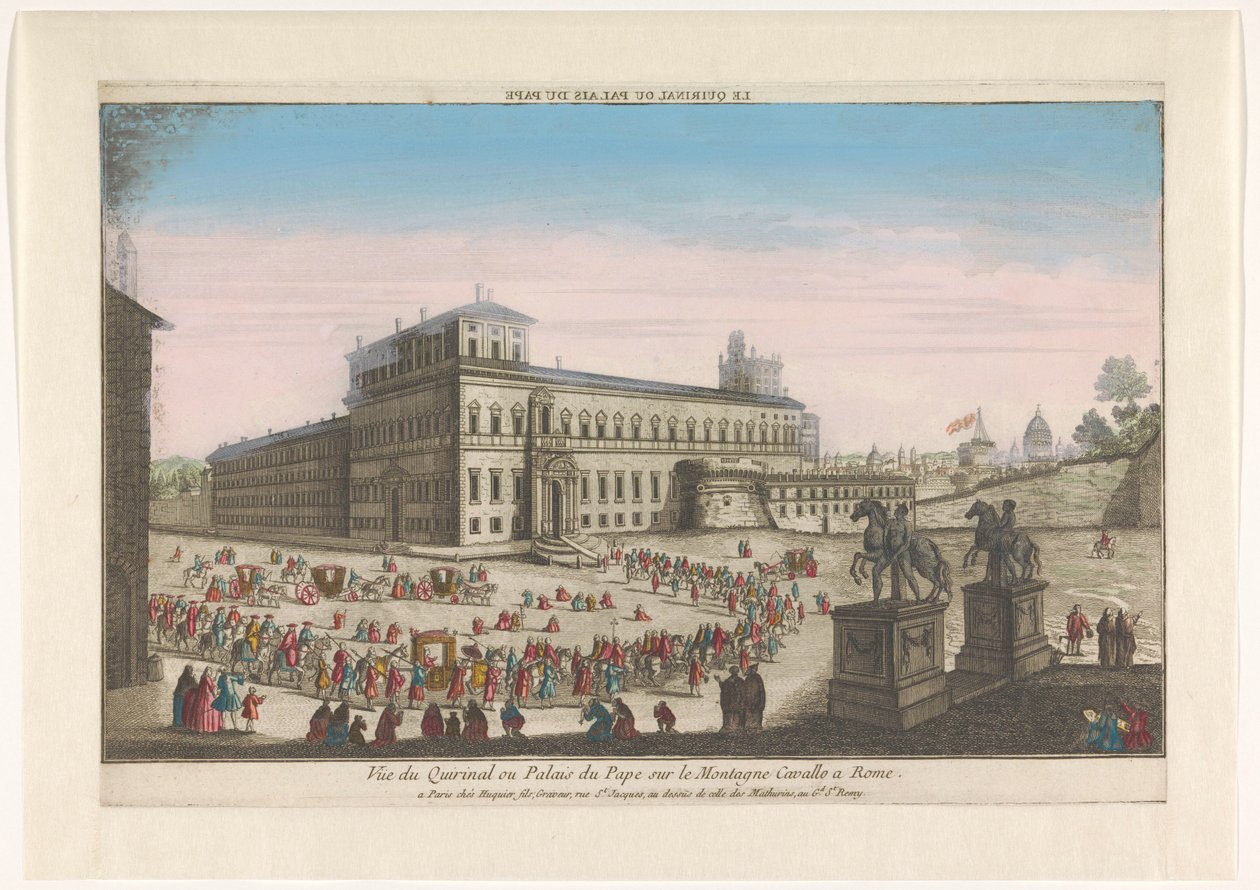 Widok na Palazzo del Quirinale w Rzymie Le Quirinal lub palais du pape (tytuł na obiekcie) autorstwa Jacques Gabriel Huquier