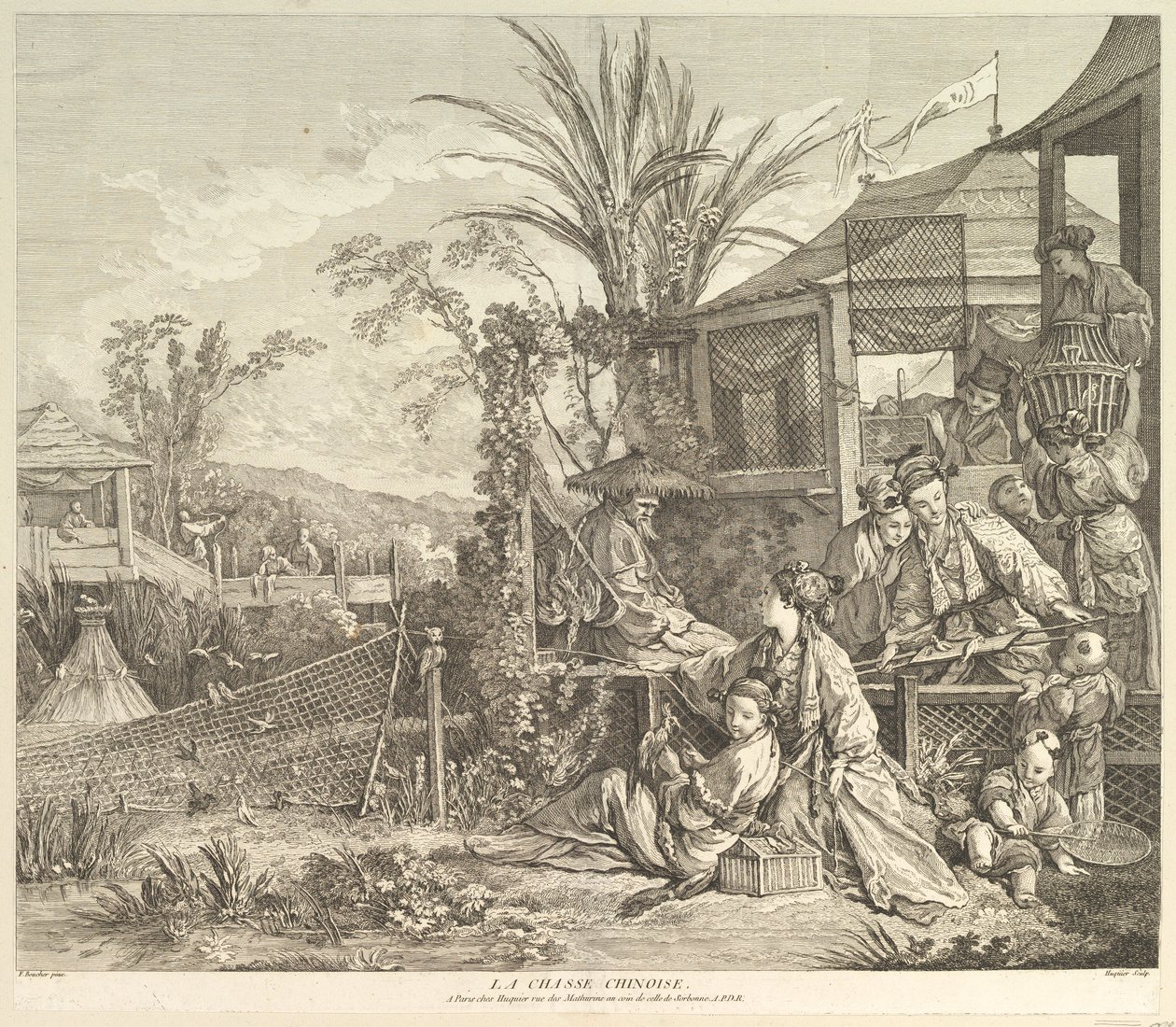 La Chasse Chinoise Chińskie polowanie, z Chinoiseries, po 1743. autorstwa Jacques Gabriel Huquier