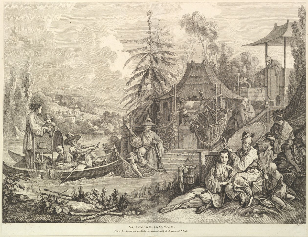 La pesche chinoise Chinese Fishing, z Chinoiseries, po 1743 r. autorstwa Jacques Gabriel Huquier