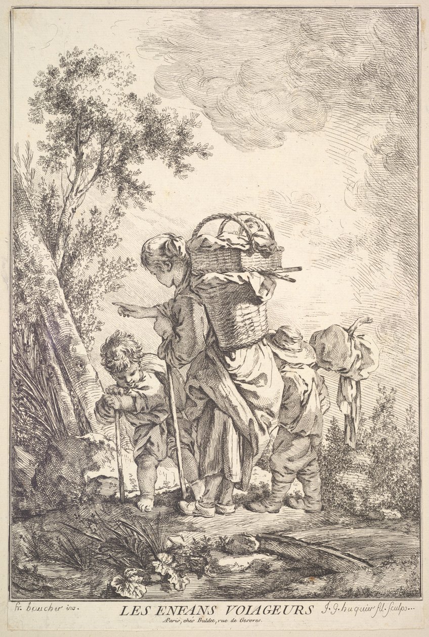 Podróżujące dzieci, połowa do końca XVIII wieku. autorstwa Jacques Gabriel Huquier