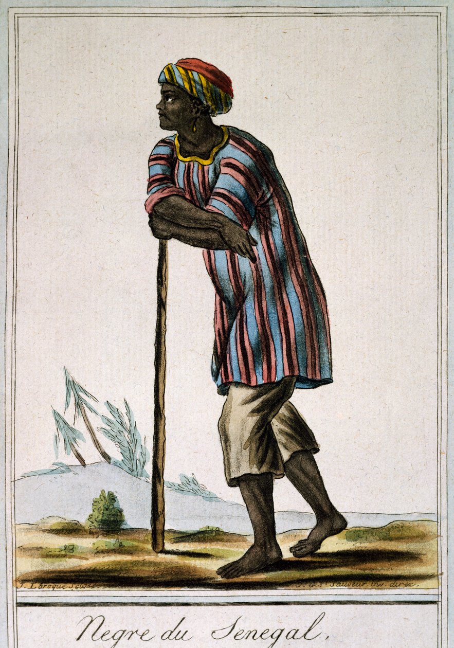 Senega Negro, kolorowa grawerunek z Encyclopedia des Voyages, Jacques Grasset de Saint-Sauveur (1757-1810) autorstwa Jacques Grasset de Saint Sauveur