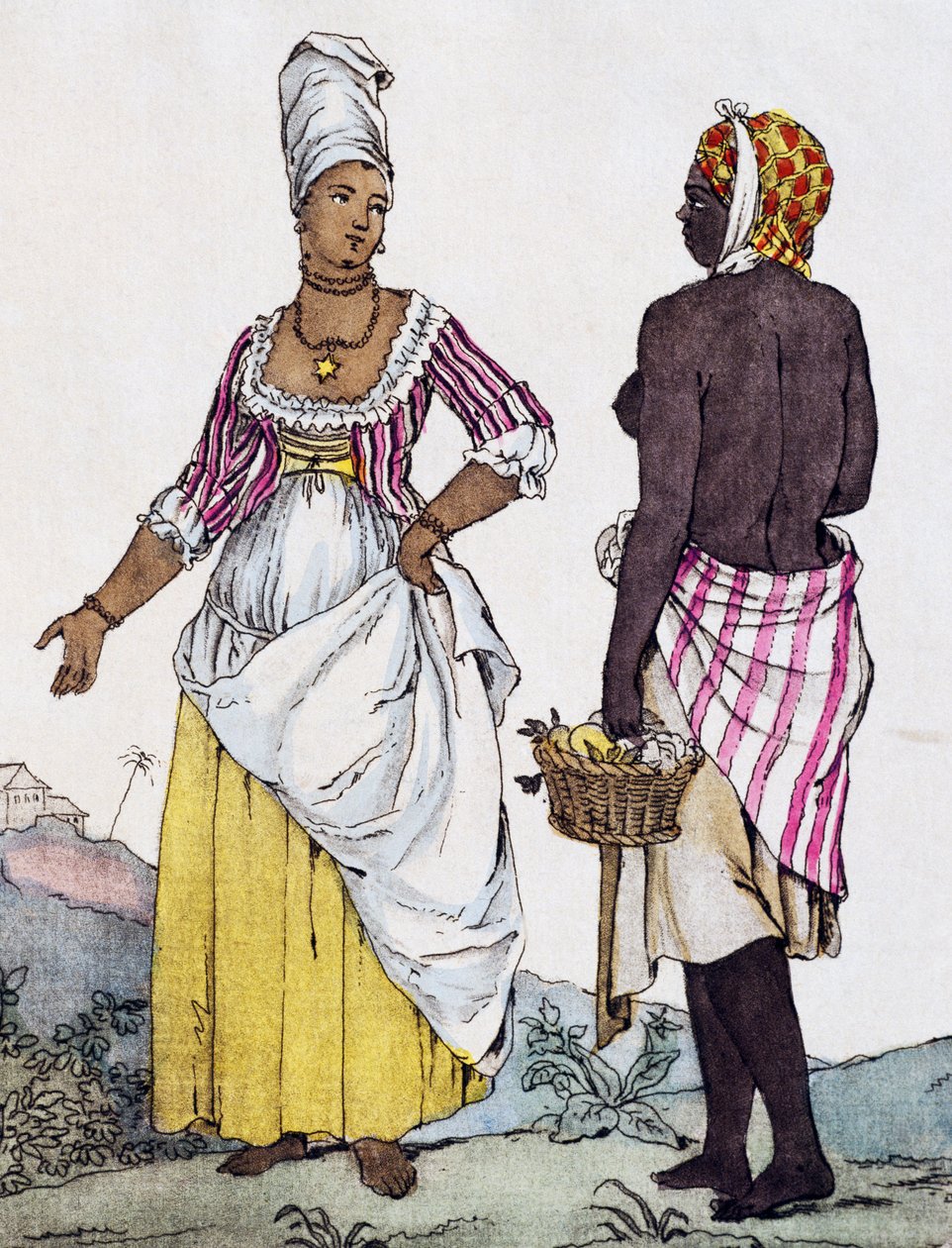 Czarna kobieta i mulatka z Santo Domingo, kolorowy grawer z rysunku Labrousse autorstwa Jacques Grasset de Saint Sauveur