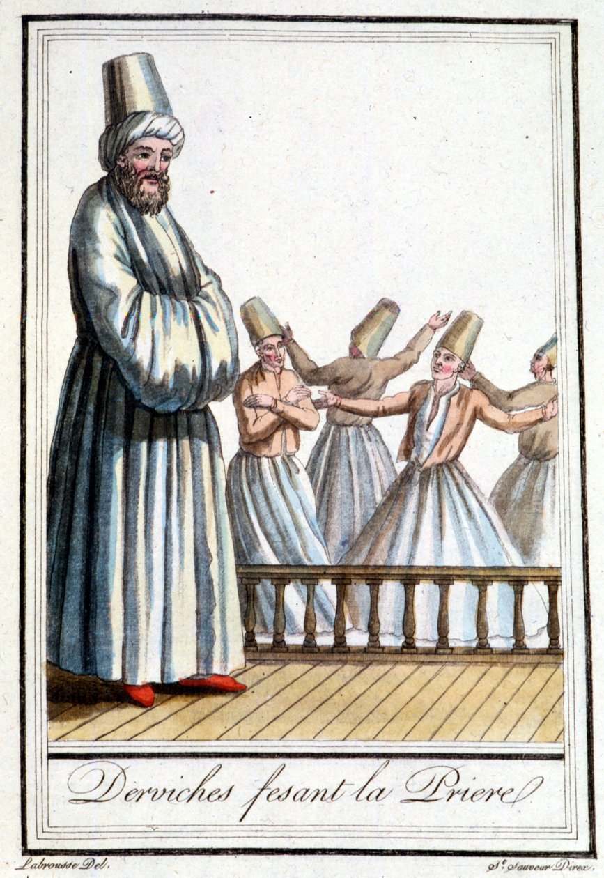Modlący się derwisze (Wirujący derwisze) - w „Encyclopédie des voyages” Grasset Saint Sauveur, wyd. Paryż 1796 autorstwa Jacques Grasset de Saint Sauveur