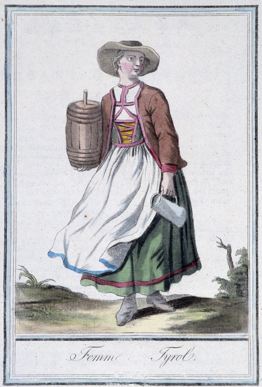 Femme of Tyrol - w „Encyklopedii podróży” Grasset St Sauveur, wyd. 1796 autorstwa Jacques Grasset de Saint Sauveur