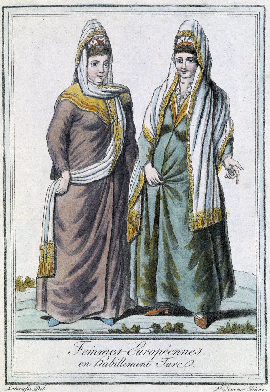 Europejki w strojach tureckich - w „Encyclopédie des voyages” Grasset Saint Sauveur, wyd. Paryż 1796 autorstwa Jacques Grasset de Saint Sauveur