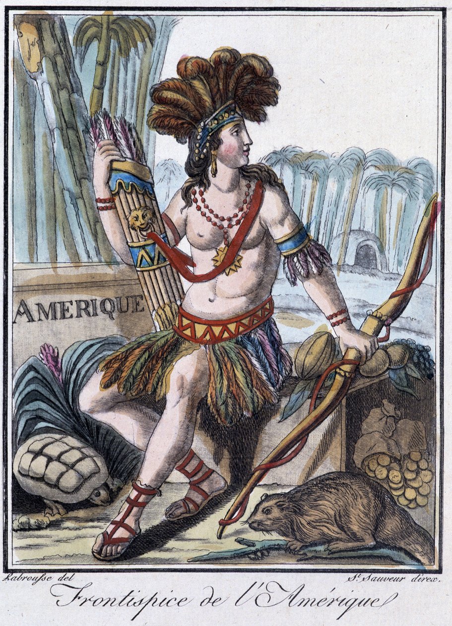 Frontispice of America - w „Encyklopedii podróży” Grasset St Sauveur, wyd. 1796 autorstwa Jacques Grasset de Saint Sauveur