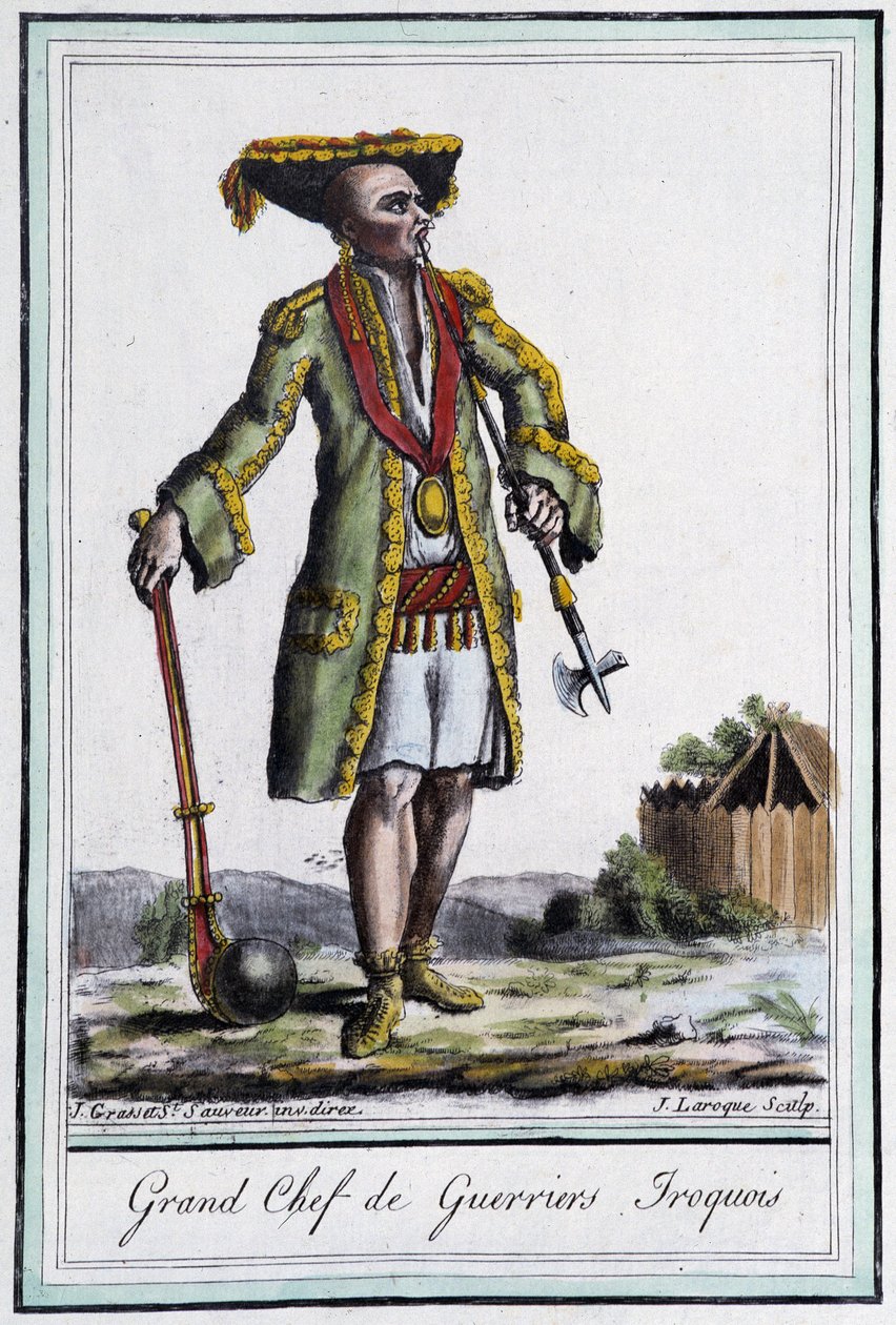 Wielki Wódz Wojowników Irokezów - w „Encyklopedii podróży” Grasset St Sauveur, Paryż autorstwa Jacques Grasset de Saint Sauveur