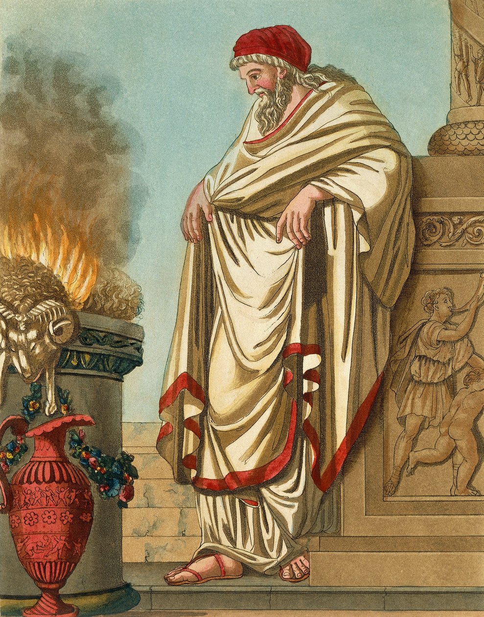 Wielki Papież, Jacques Grasset de Saint-Sauveur (1757-1810), rycina ze starożytnego Rzymu, czyli historyczny i obrazowy opis wszystkiego, co dotyczyło ludu rzymskiego, jego wojska, obyczajów, życia religijnego i publicznego autorstwa Jacques Grasset de Saint Sauveur