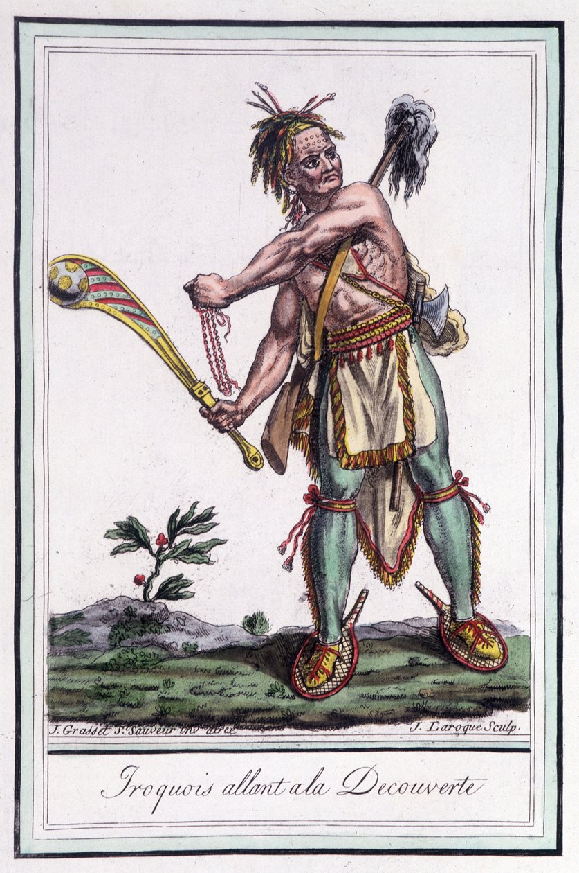 Irokezi „” idą na odkrycie”” – w „”Encyklopedii podróży”” Grasset St Sauveur, Paryż autorstwa Jacques Grasset de Saint Sauveur