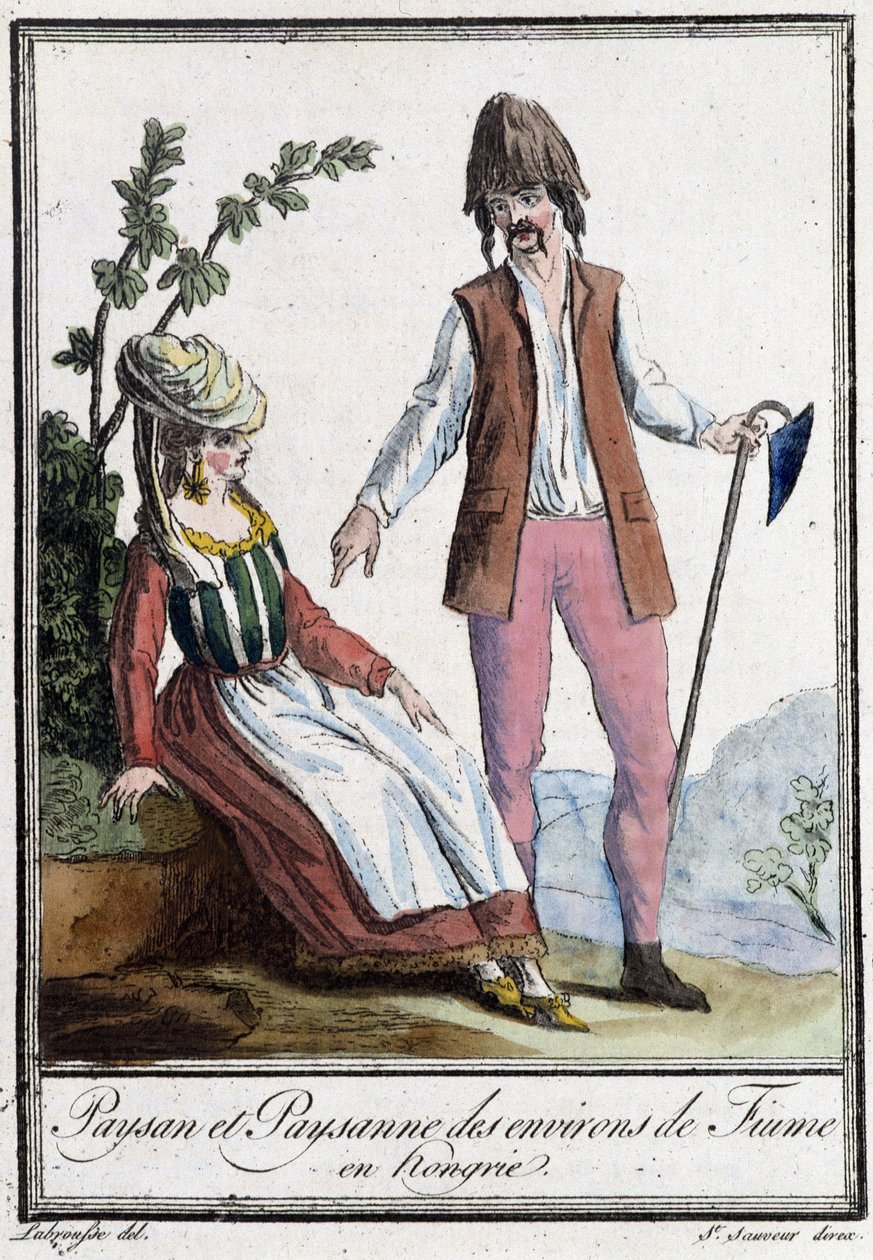 Chłop i Chłop Fiume (Chorwacja) - w „”Encyklopedii podróży”” Grasset St Sauveur, wyd. 1796 (grawerowanie) autorstwa Jacques Grasset de Saint Sauveur