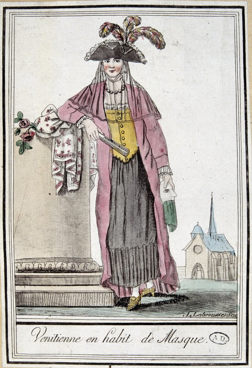Wenecka kobieta w masce - w „”Encyklopedii podróży”” Grasset Saint Sauveur, wyd. Paryż 1796 autorstwa Jacques Grasset de Saint Sauveur