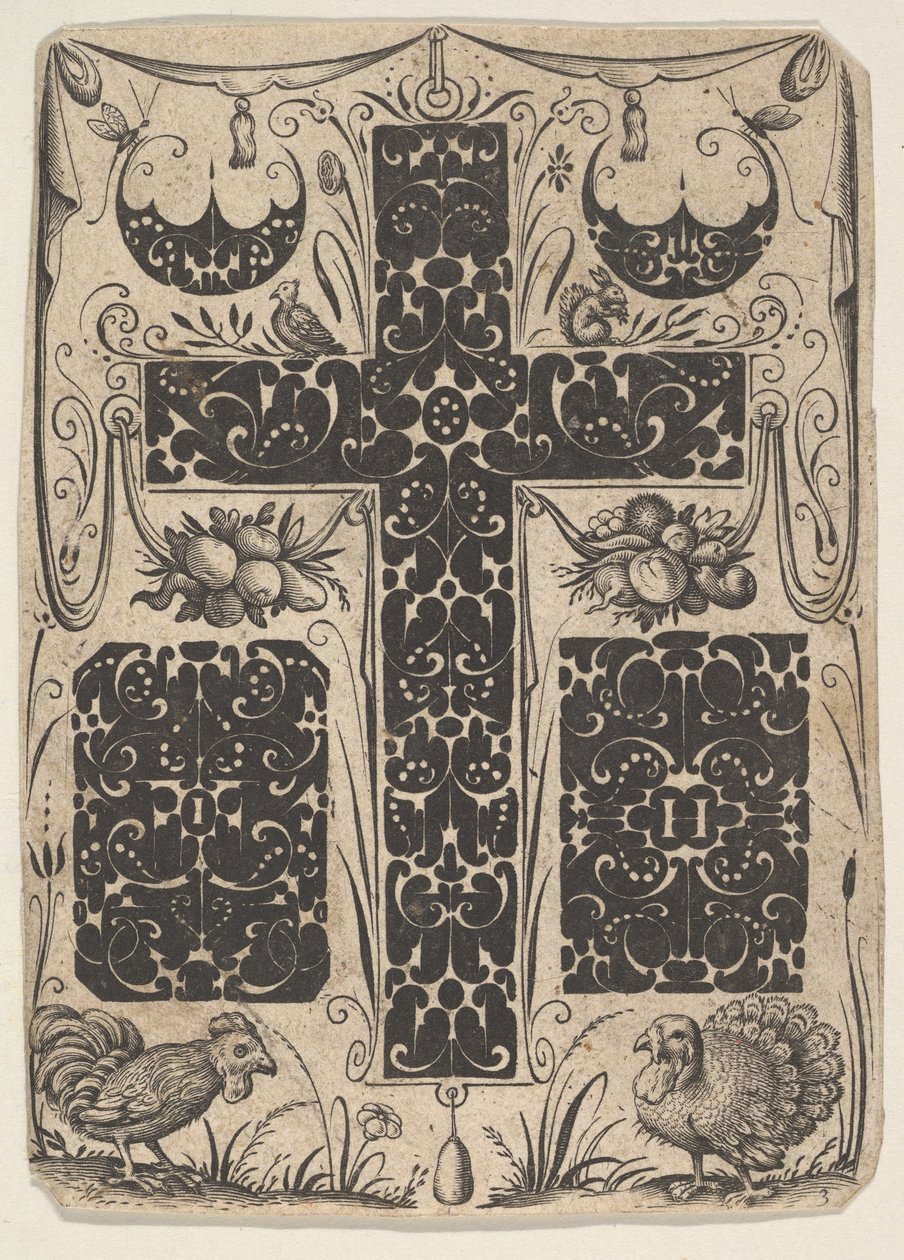 Krzyż Łaciński z Ptakami i Mniejszymi Motywami, ca. 1614-19. autorstwa Jacques Hurtu