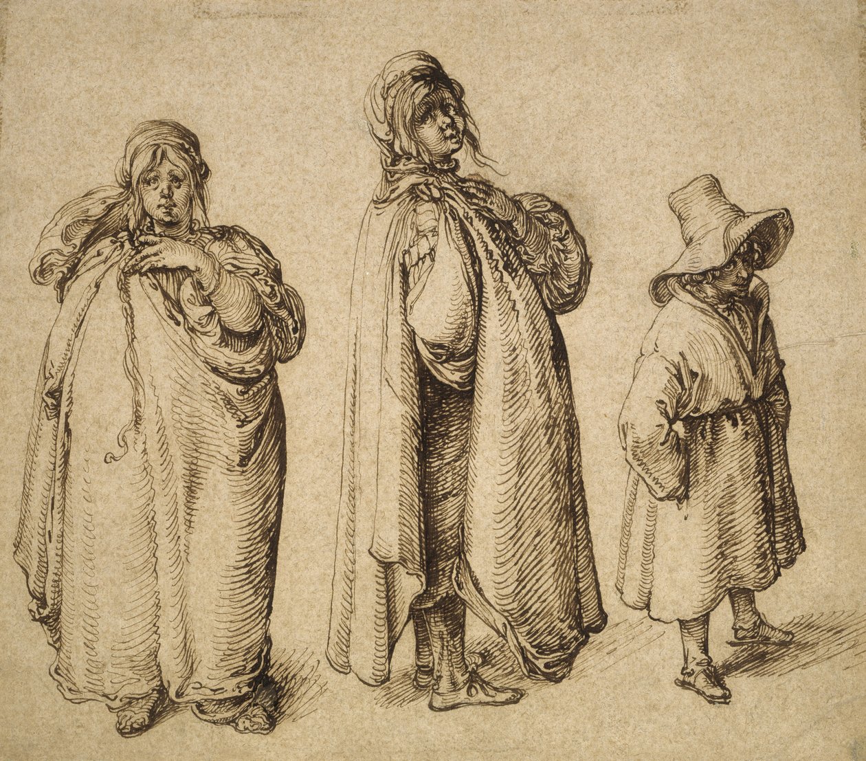 Dwa badania kobiety romskiej i chłopca romskiego w dużym kapeluszu, ok. 1605 r. autorstwa Jacques II de Gheyn