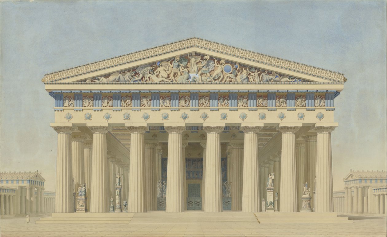 Świątynia T w Selinunte (Sycylia), odrestaurowana elewacja fasady głównej autorstwa Jacques Ignace Hittorff