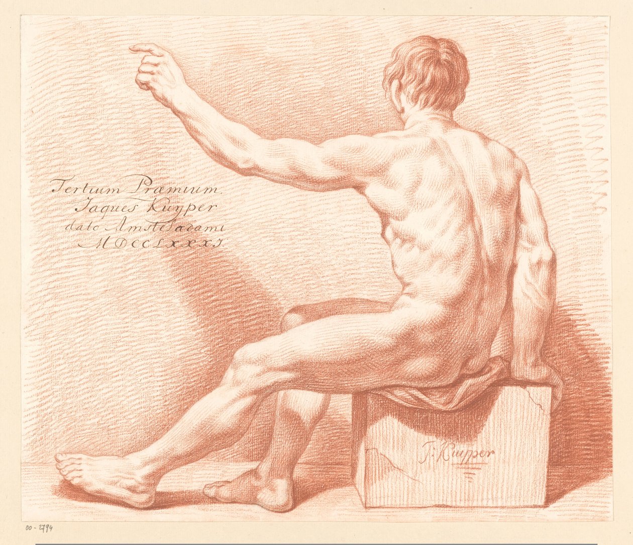 Akt męski w pozycji siedzącej, widziany z tyłu (III nagroda 1781) autorstwa Jacques Kuyper