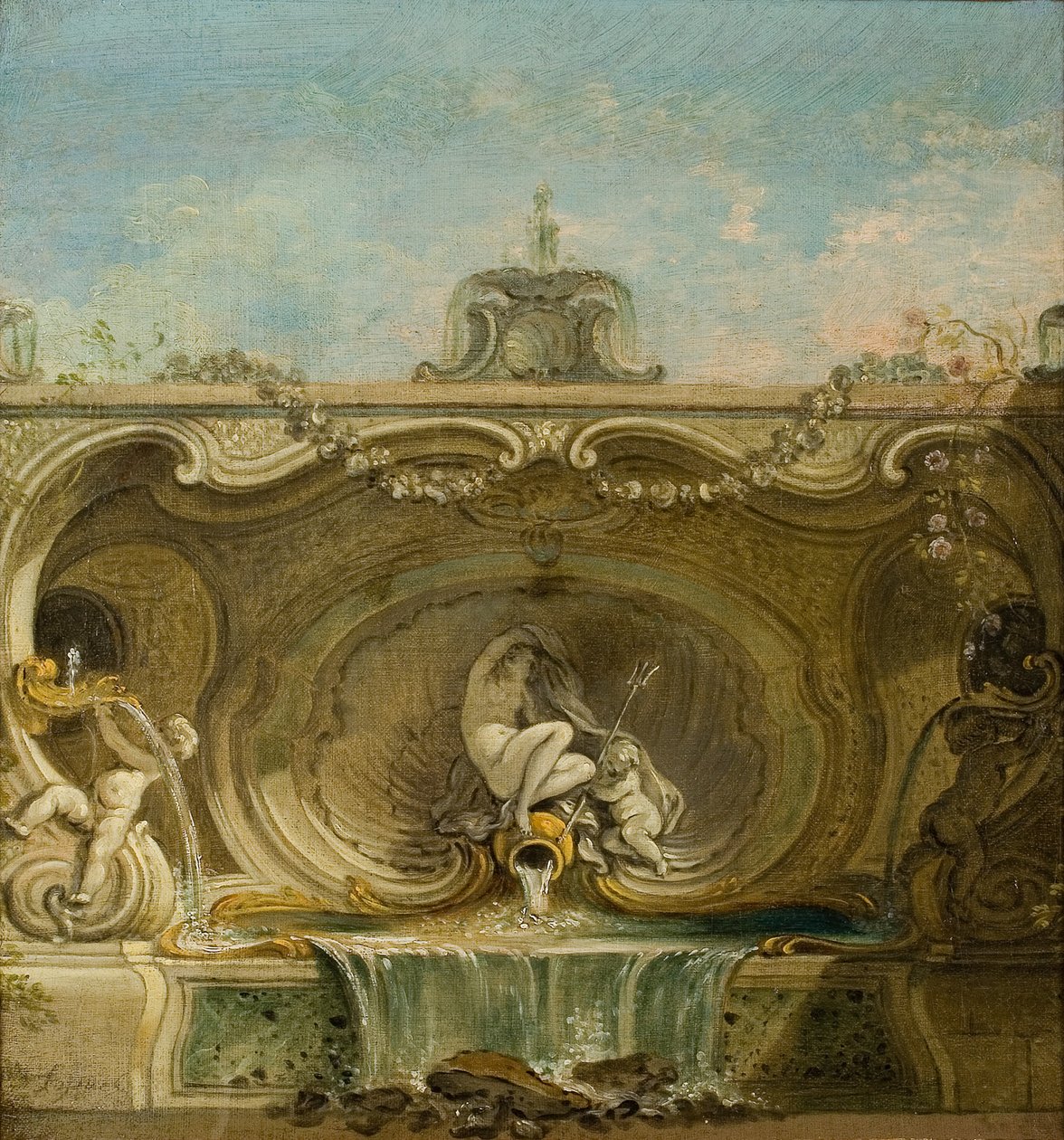 Projekt fontanny. Najada i Putto, ok. 1930 r. 1740. autorstwa Jacques Lajoue de