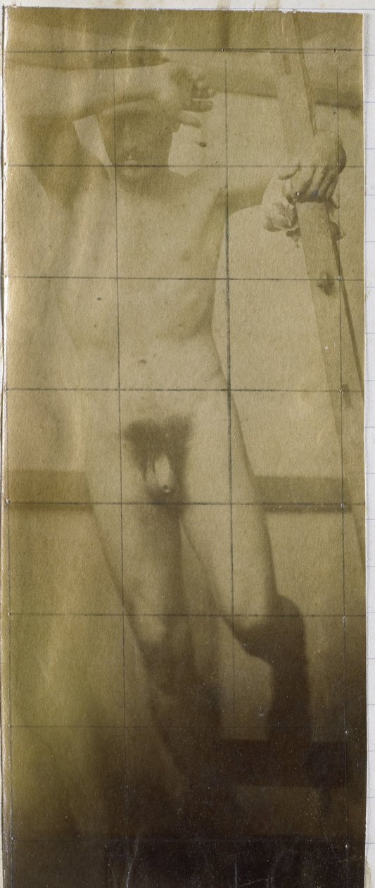 Studium nagiego modela wiszącego na drewnianym rusztowaniu w pracowni Jacques de Lalaing autorstwa Jacques Lalaing (attributed to)