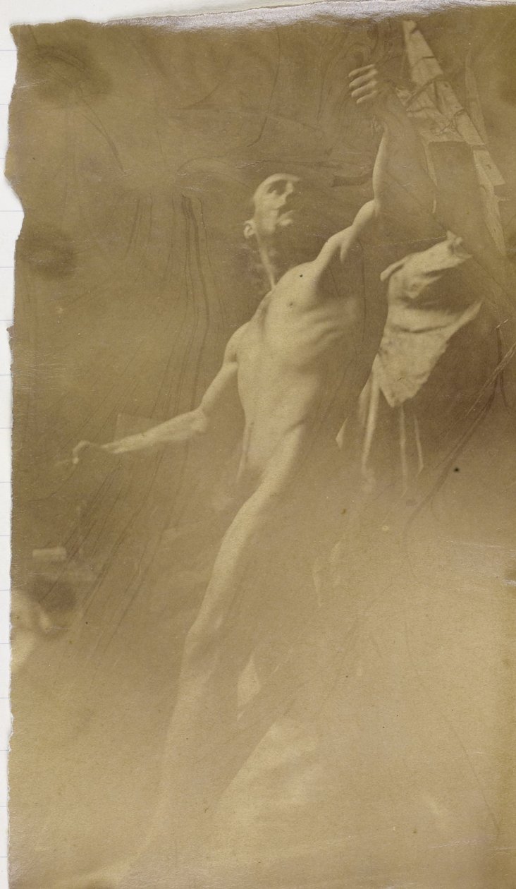 Studium nagiego modela męskiego na rusztowaniu, widziane od dołu, w warsztacie Jacques de Lalaing autorstwa Jacques Lalaing (attributed to)