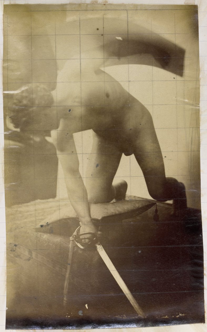 Studium męskiego nagiego modela, na kolanach z mieczem i tarczą w rękach, w warsztacie Jacques de Lalaing autorstwa Jacques Lalaing (attributed to)