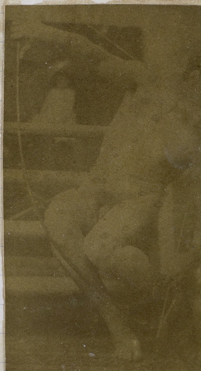 Studium nagiego modela siedzącego na stopniu, widzianego z przodu z liną i kokardą na kolanach, w pracowni Jacques de Lalaing autorstwa Jacques Lalaing (attributed to)