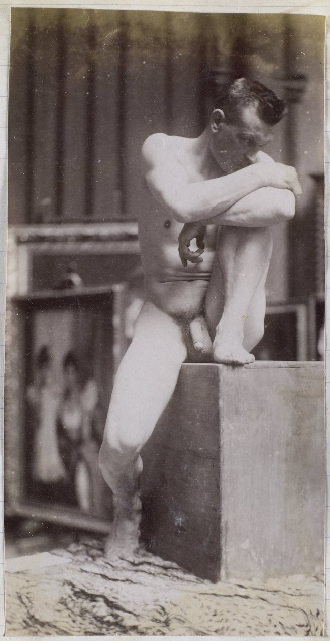 Studium siedzącego męskiego nagiego modela w studiu Jacquesa de Lalaing autorstwa Jacques Lalaing (attributed to)