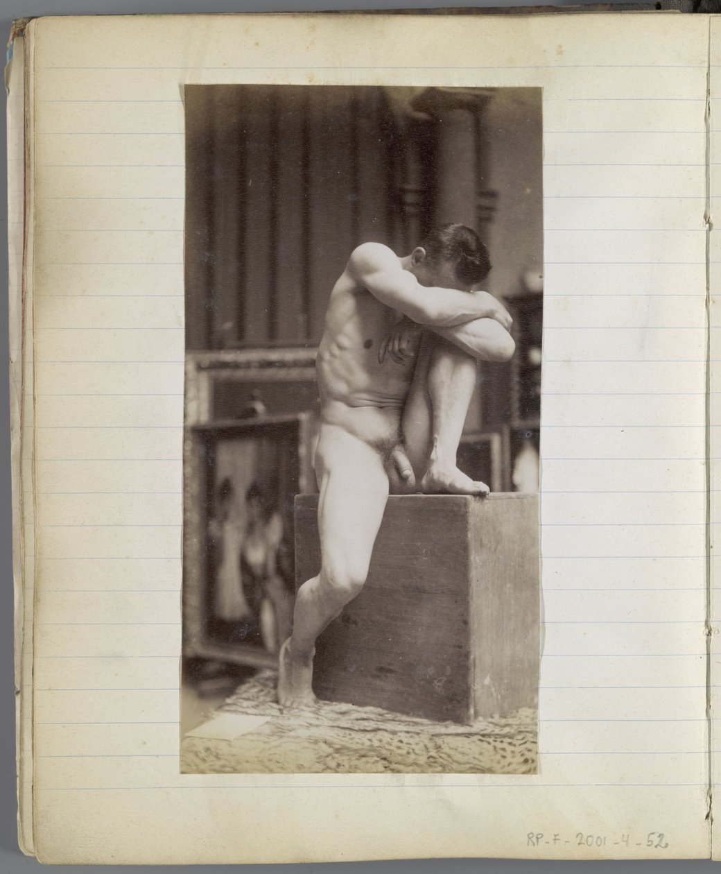 Studium siedzącego męskiego nagiego modela w studiu Jacquesa de Lalaing autorstwa Jacques Lalaing (attributed to)