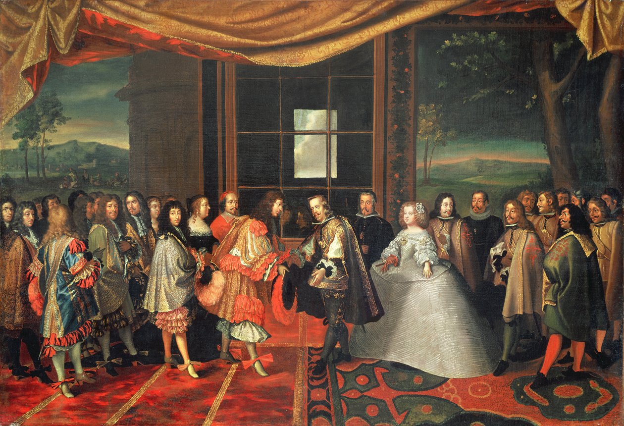 Spotkanie Ludwika XIV i Filipa IV na Isle des Faisans, 7 listopada 1659 (olej na płótnie) autorstwa Jacques Laumosnier