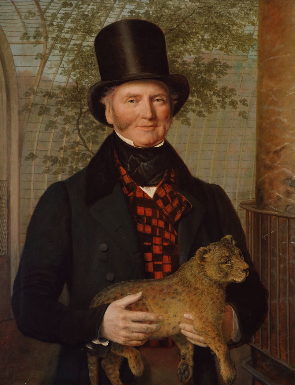 Portret Edwarda Crossa trzymającego lwiątko, 1838 autorstwa Jacques Laurent Agasse