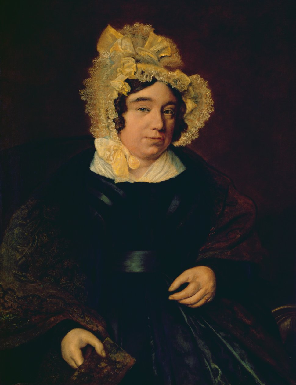 Portret pani Edward Cross w ciemnej satynowej sukni z szalem we wzór paisley, 1838 autorstwa Jacques Laurent Agasse