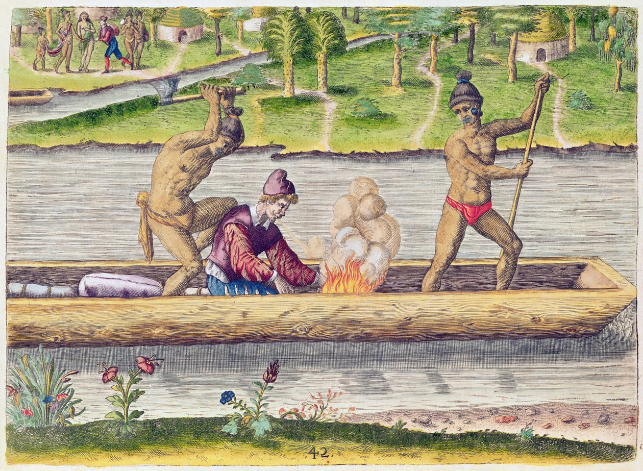 Morderstwo Francuza z "Brevis Narratio...", sztychowane przez Theodore de Bry (1528-98) opublikowane we Frankfurcie, 1591 autorstwa Jacques Le Moyne