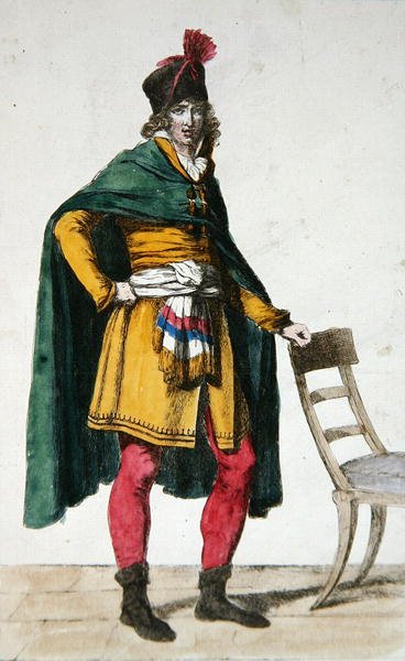 Strój cywilny obywatela francuskiego, ok. 1795 (kolorowy grawerunek) autorstwa Jacques Louis (after) David