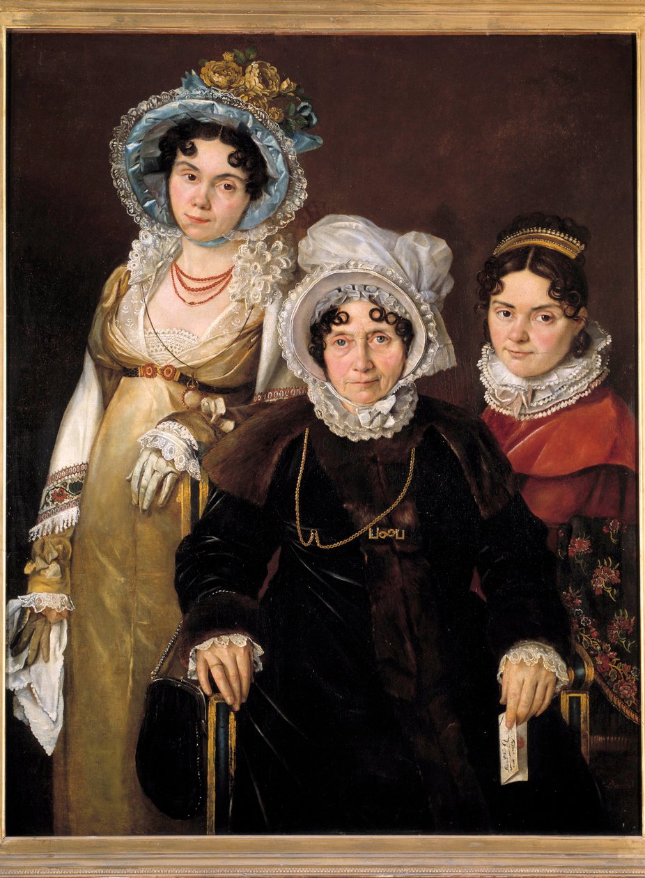 Portret Madame de Tangry i jej córek (Portrety Isabelle Rose van Tieghem, żony Anselme Morela de Tangry, Echevina z Kortrijk i dwóch jej córek). Obraz szkoły francuskiej z XIX wieku, wykonany po 1816 roku. Obraz oryginalnie autorstwa Jacques Louis (attr.to) David