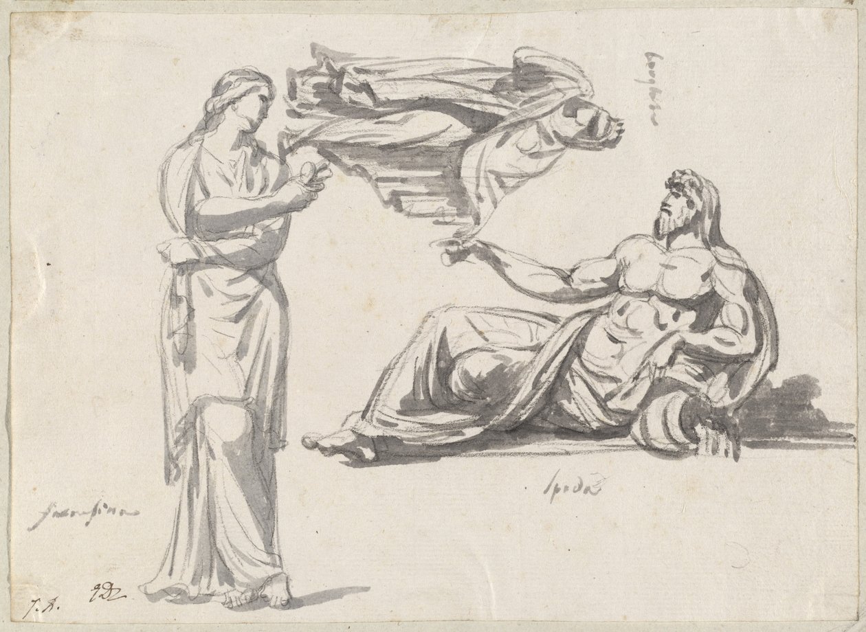 Bóg rzeki i dwie klasyczne rzeźby autorstwa Jacques Louis David
