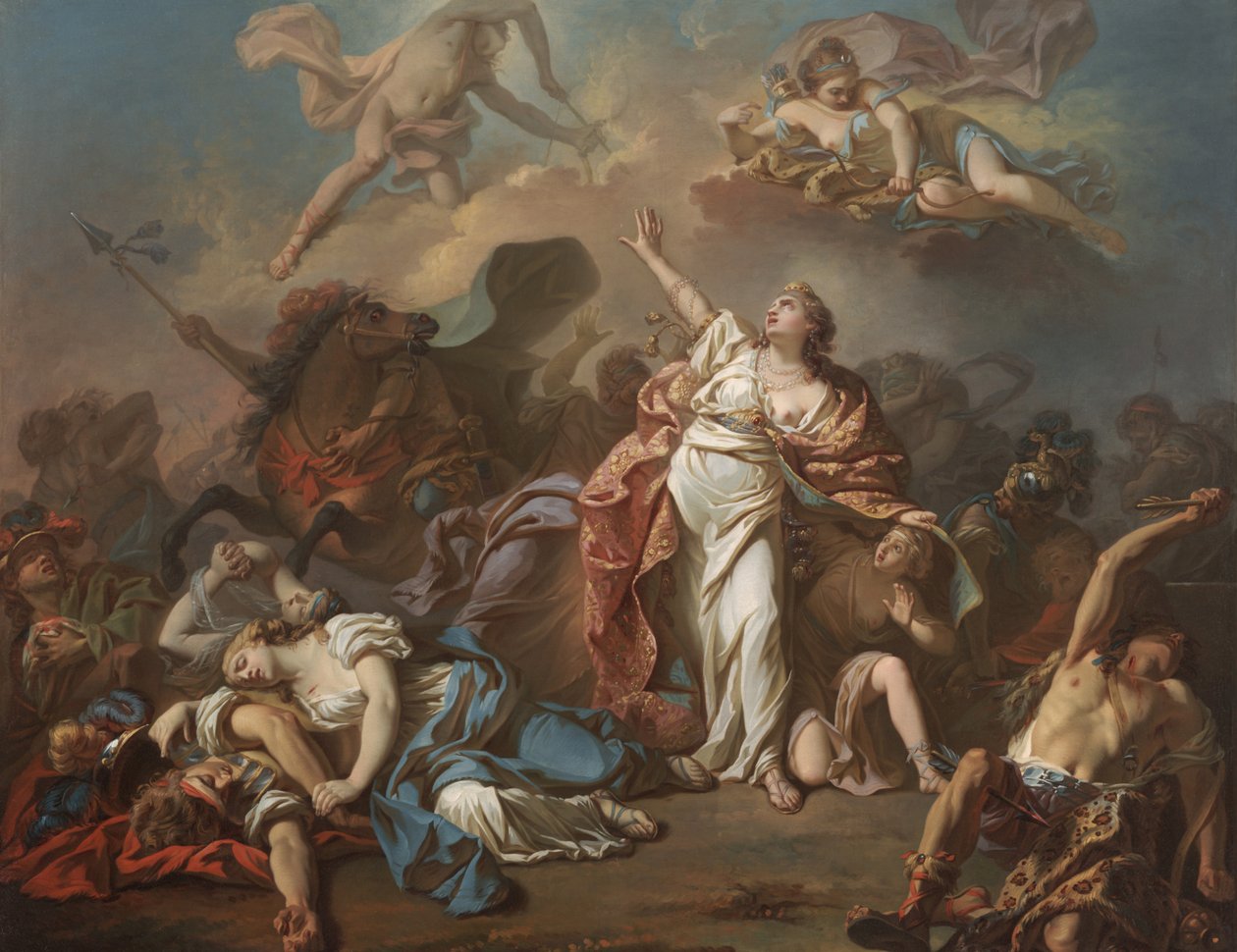 Apollo i Diana atakują dzieci Niobe autorstwa Jacques Louis David