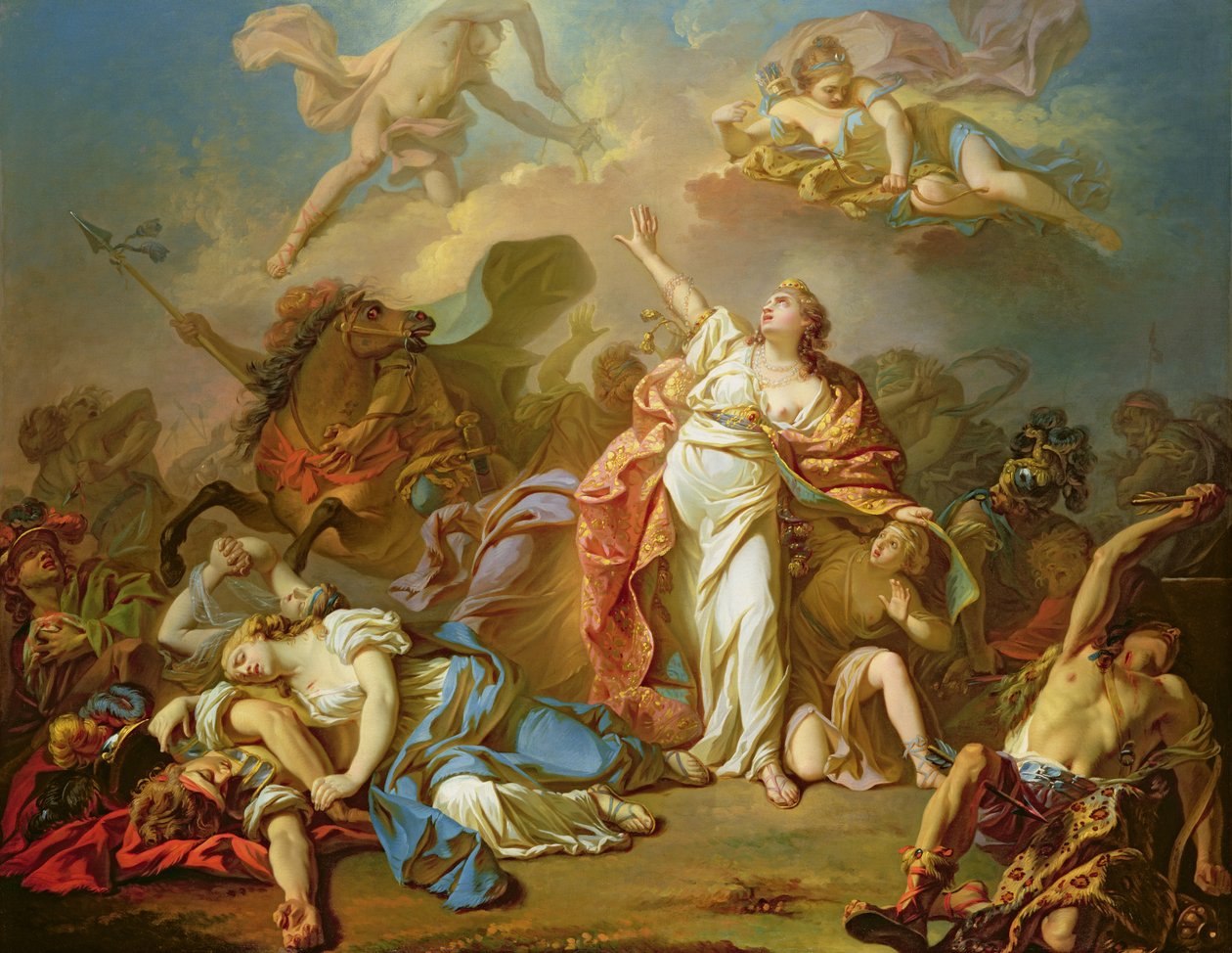 Apollo i Diana atakują dzieci Niobe autorstwa Jacques Louis David