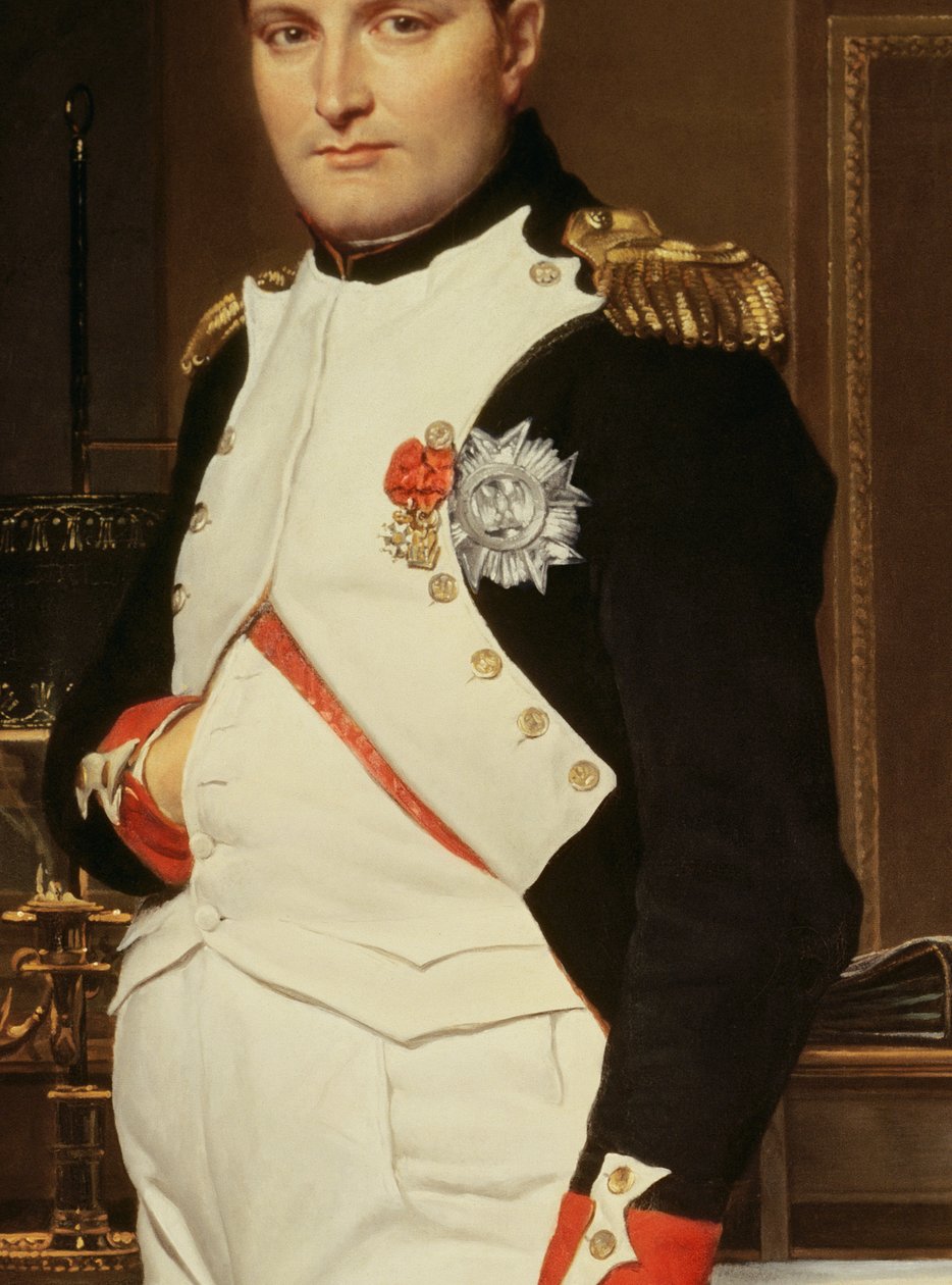 Szczegół przedstawiający cesarza Napoleona w jego gabinecie w Tuileries autorstwa Jacques Louis David