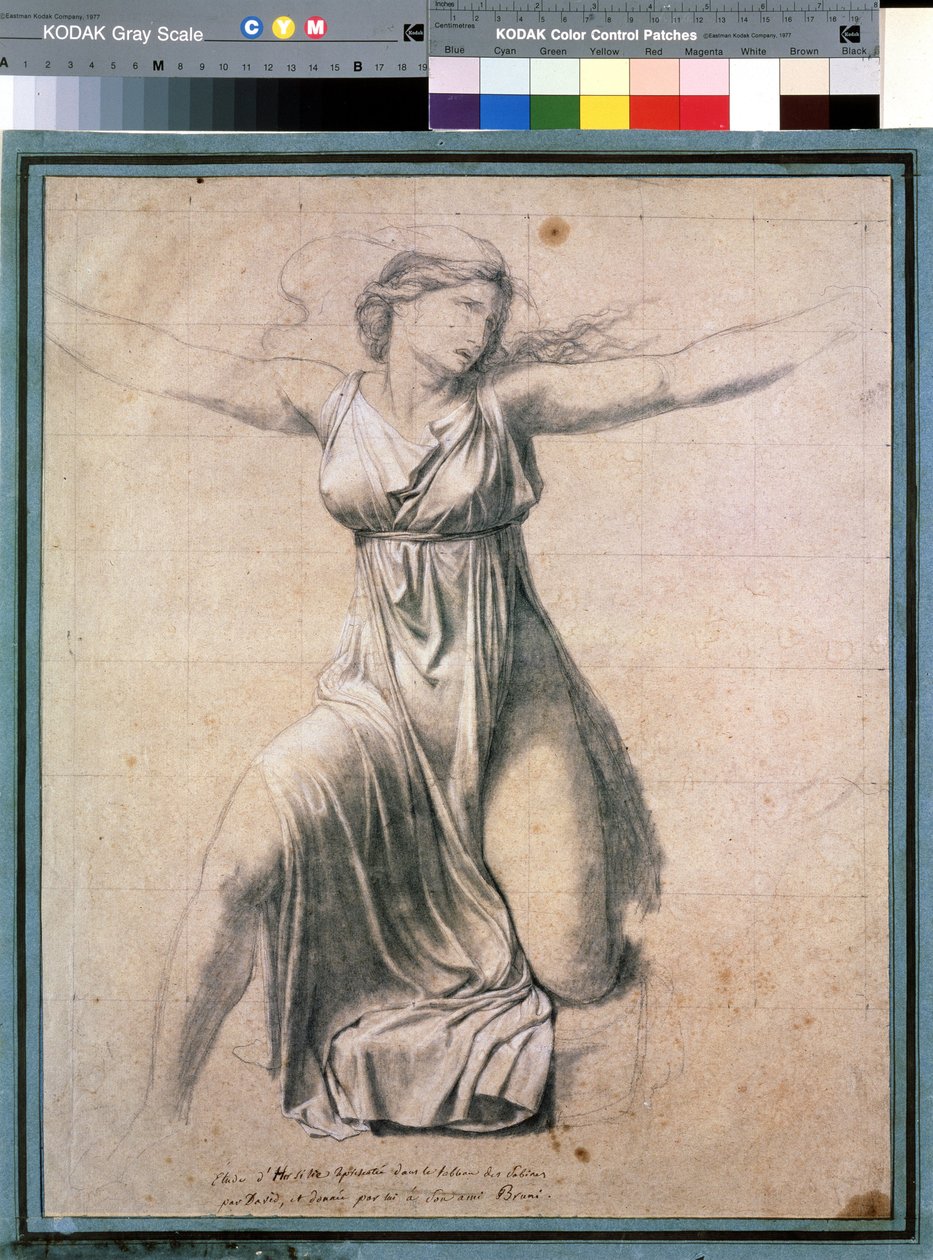 Hersilia (Hersilie)”: reprezentacja jednej z Sabinek interweniujących między Romulusem a Tatiuszem, królem Sabinów. Studium do obrazu „Les sabines” Rysunek Jacques Louis David (1748-1825) 1795-1798 Moskwa. Muzeum Sztuk Pięknych im. Puszkina autorstwa Jacques Louis David