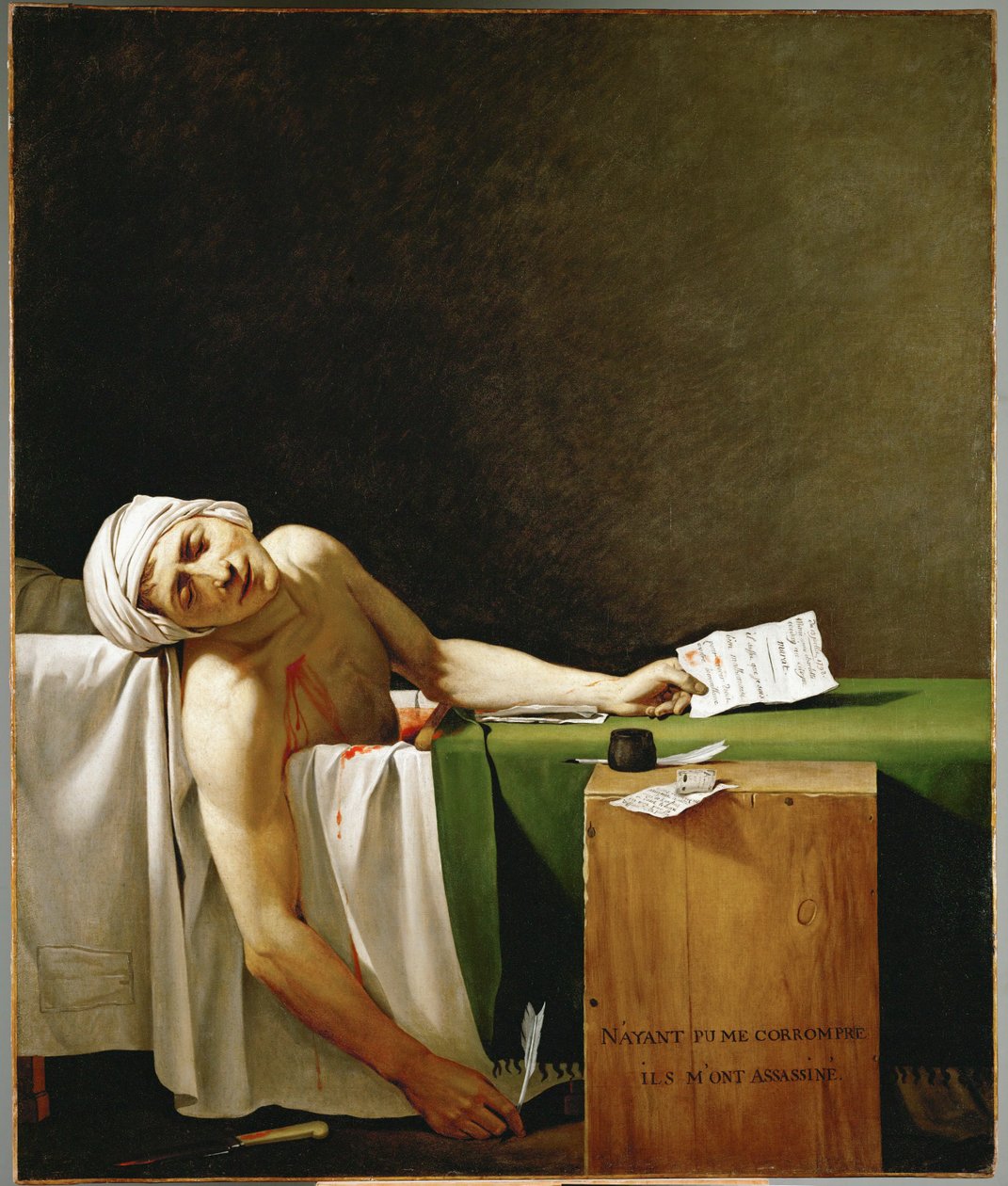 Jean Paul Marat, polityk i publicysta, martwy w swojej wannie, zamordowany przez Charlotte Corday w ... autorstwa Jacques Louis David