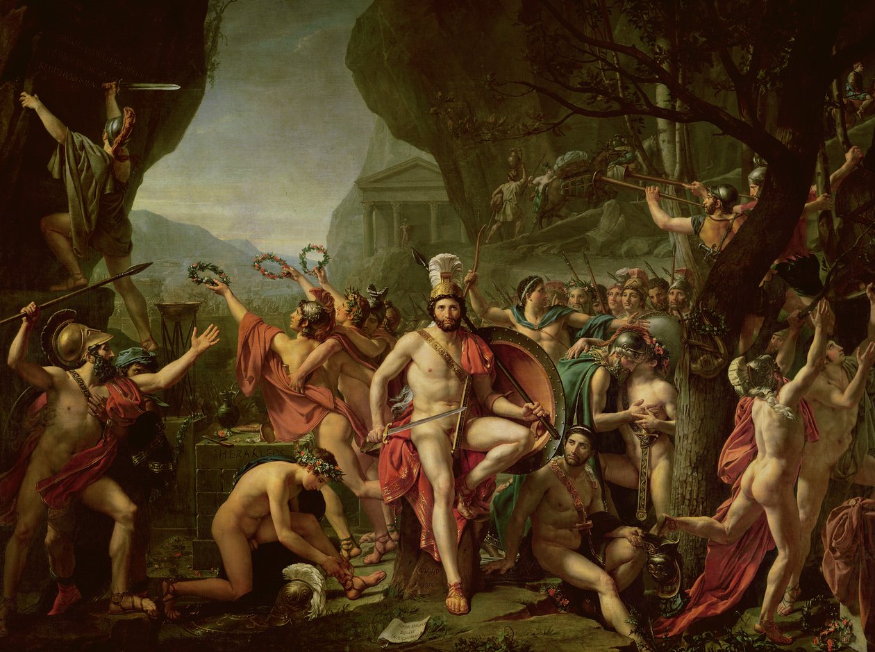 Leonidas w Termopilach, 480 pne autorstwa Jacques Louis David