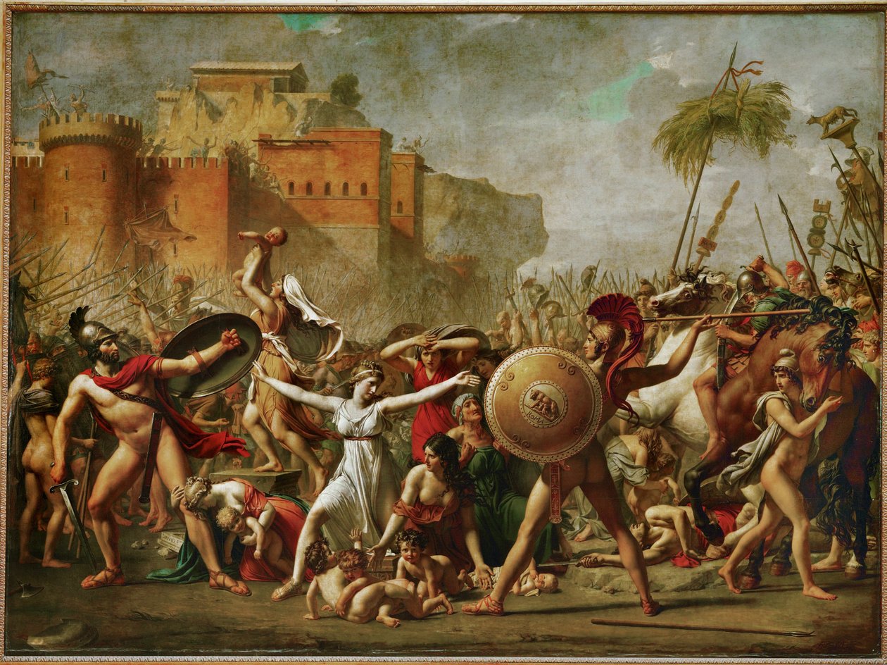 Les Sabines - Sabinki wstrzymujące bitwę ... autorstwa Jacques Louis David