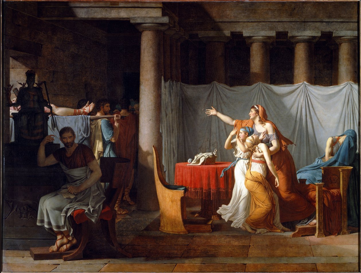 Liktorzy niosący Brutusowi ciała synów - olej na płótnie autorstwa Jacques Louis David