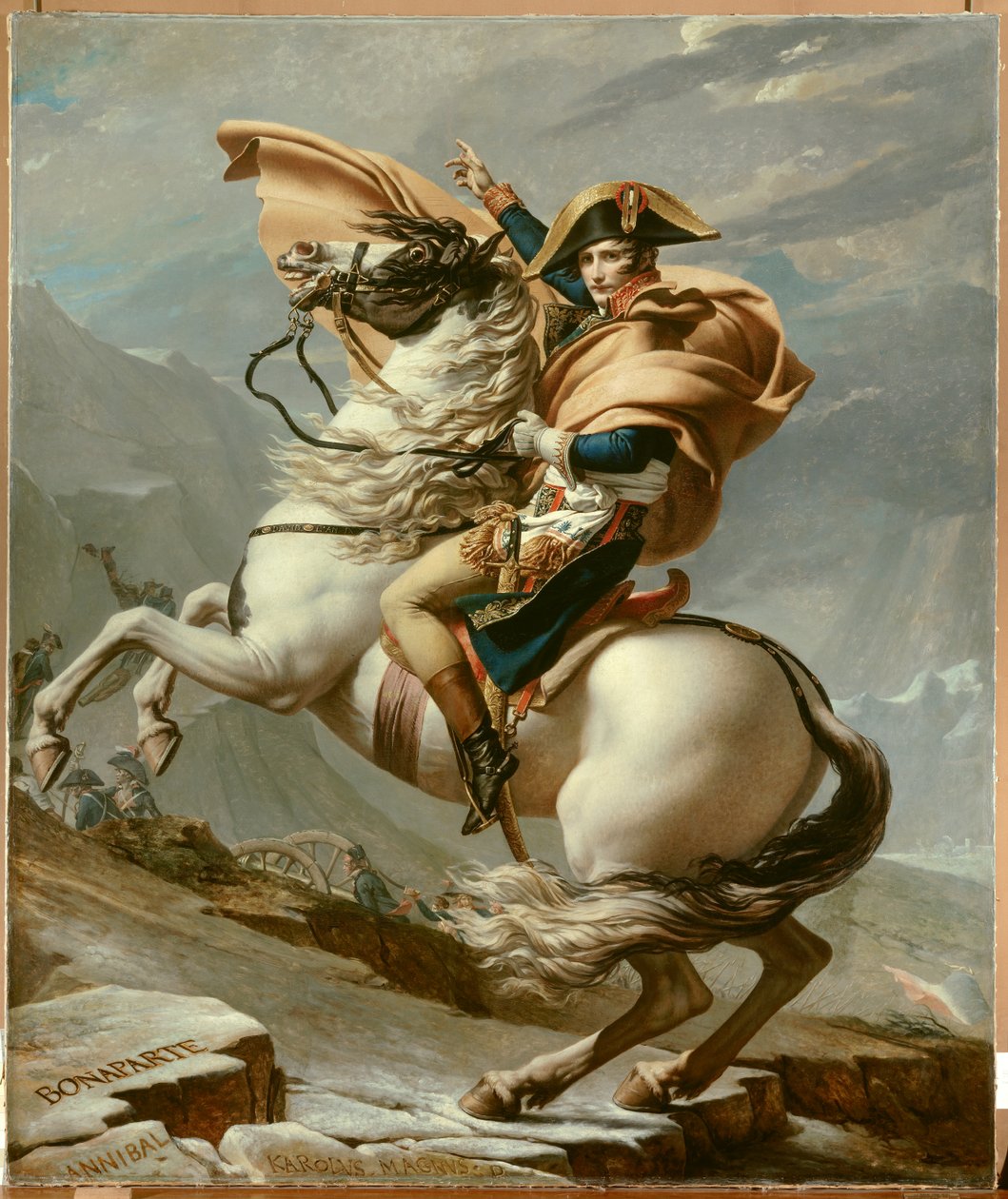 Napoleon przekraczający Alpy autorstwa Jacques Louis David