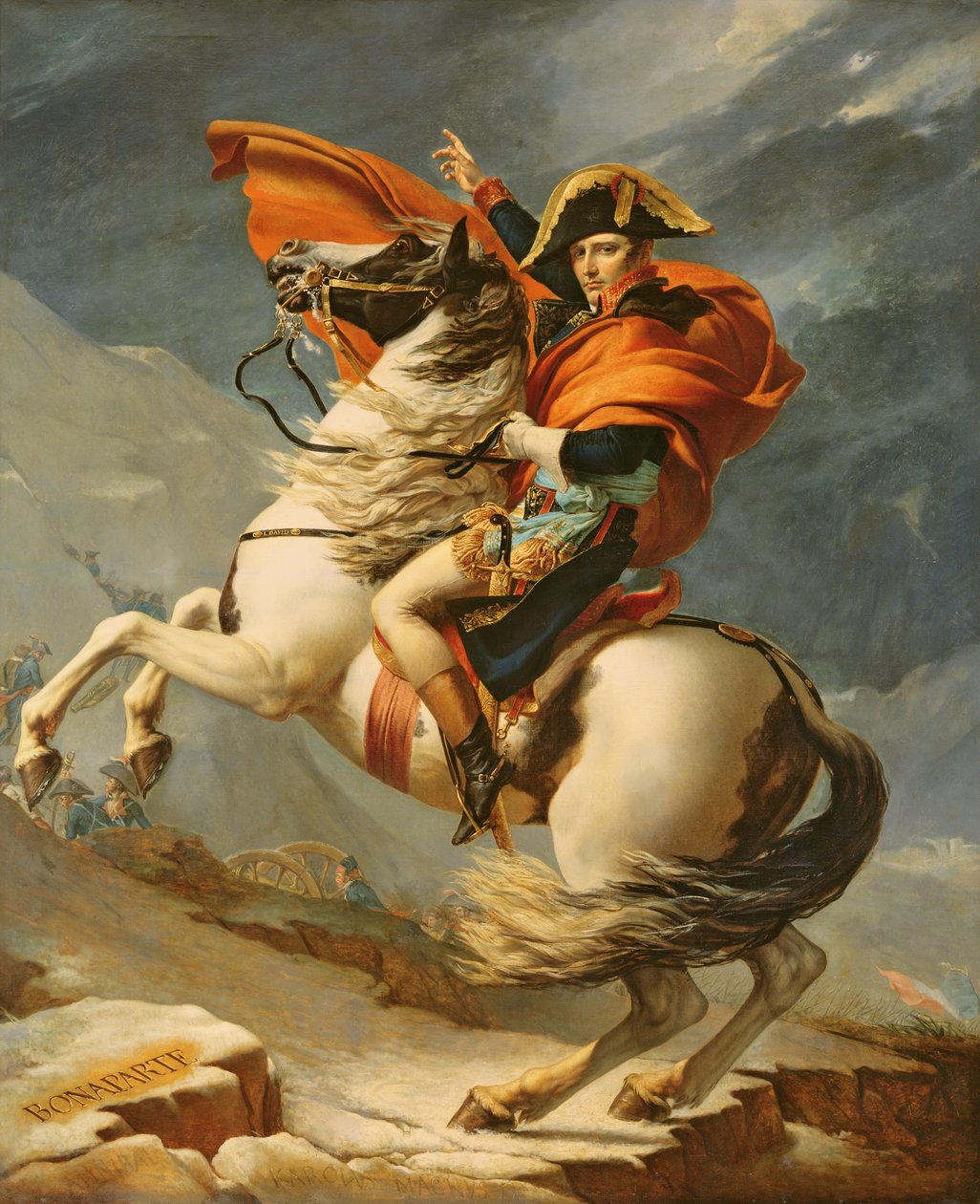 Napoleon przechodzący przez Alpy 20 maja 1800 autorstwa Jacques Louis David