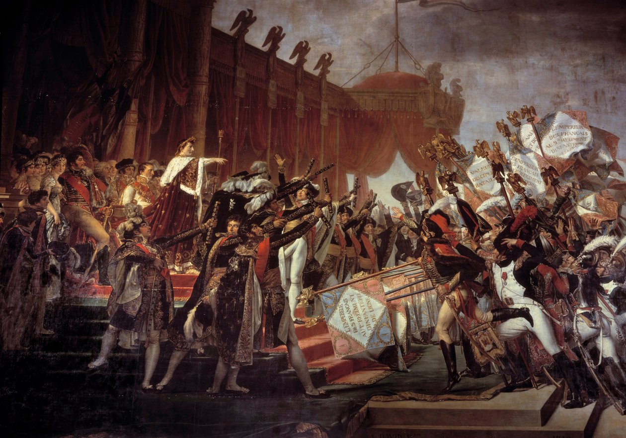 Przysięga Armii złożona cesarzowi Napoleonowi I (1769-1821) po podziale orłów na Polu Marsowym, 5.12.1804 Szczegół. Obraz Jacquesa Louisa Davida (1748-1825) XIX w. Niedz. 6,1x9,3m. autorstwa Jacques Louis David