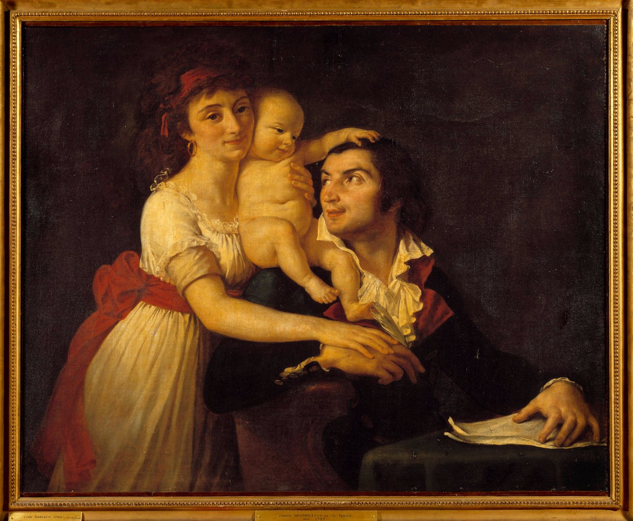 Portret Camille Desmoulins (1760-1794) jego żony Lucile (1771-1794) i ich syna Horace Camille (1792-1825) Obraz Jacques Louis David (1748-1825) XVIII w. Niedz. 1x1,23m. Wersal, Muzeum Zamkowe autorstwa Jacques Louis David