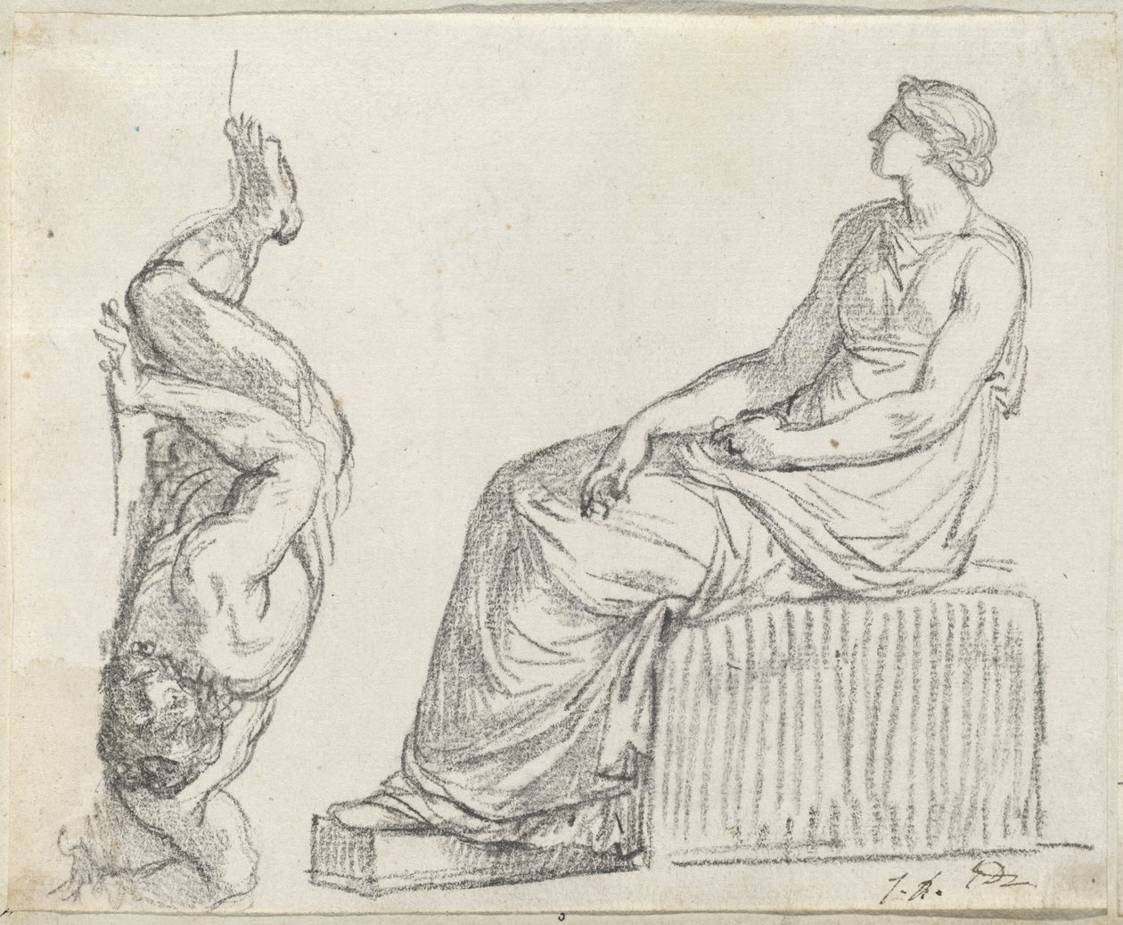 Siedząca kobieta i mężczyzna leżą na ziemi autorstwa Jacques Louis David