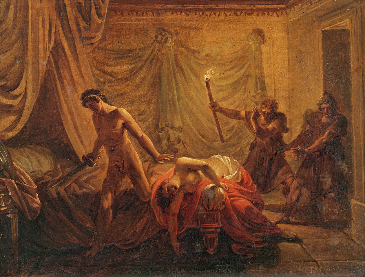 Śmierć Kleoniki (olej na płótnie naklejony na drewno) autorstwa Jacques Louis David