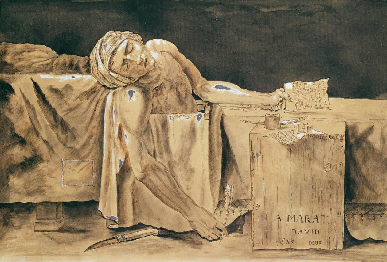 Marato mirtis, 1793 (rašiklis, rašalas ir tualetas ant popieriaus)poli autorstwa Jacques Louis David