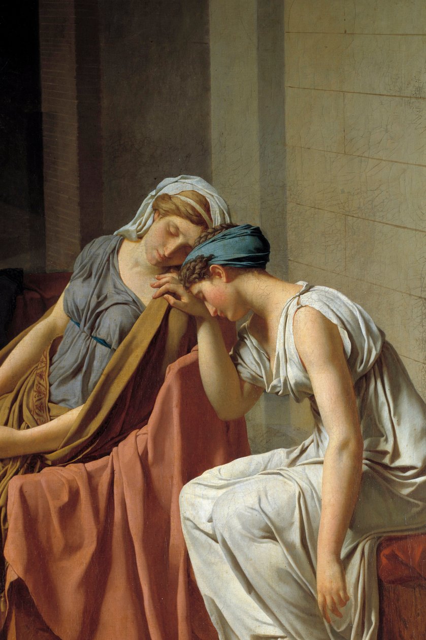 Przysięga Horaces Detail przedstawiająca kobiety upadła z bólu. Obraz Jacques Louis David (1748-1825) 1784 Nd. 0,26x0,37 m² autorstwa Jacques Louis David
