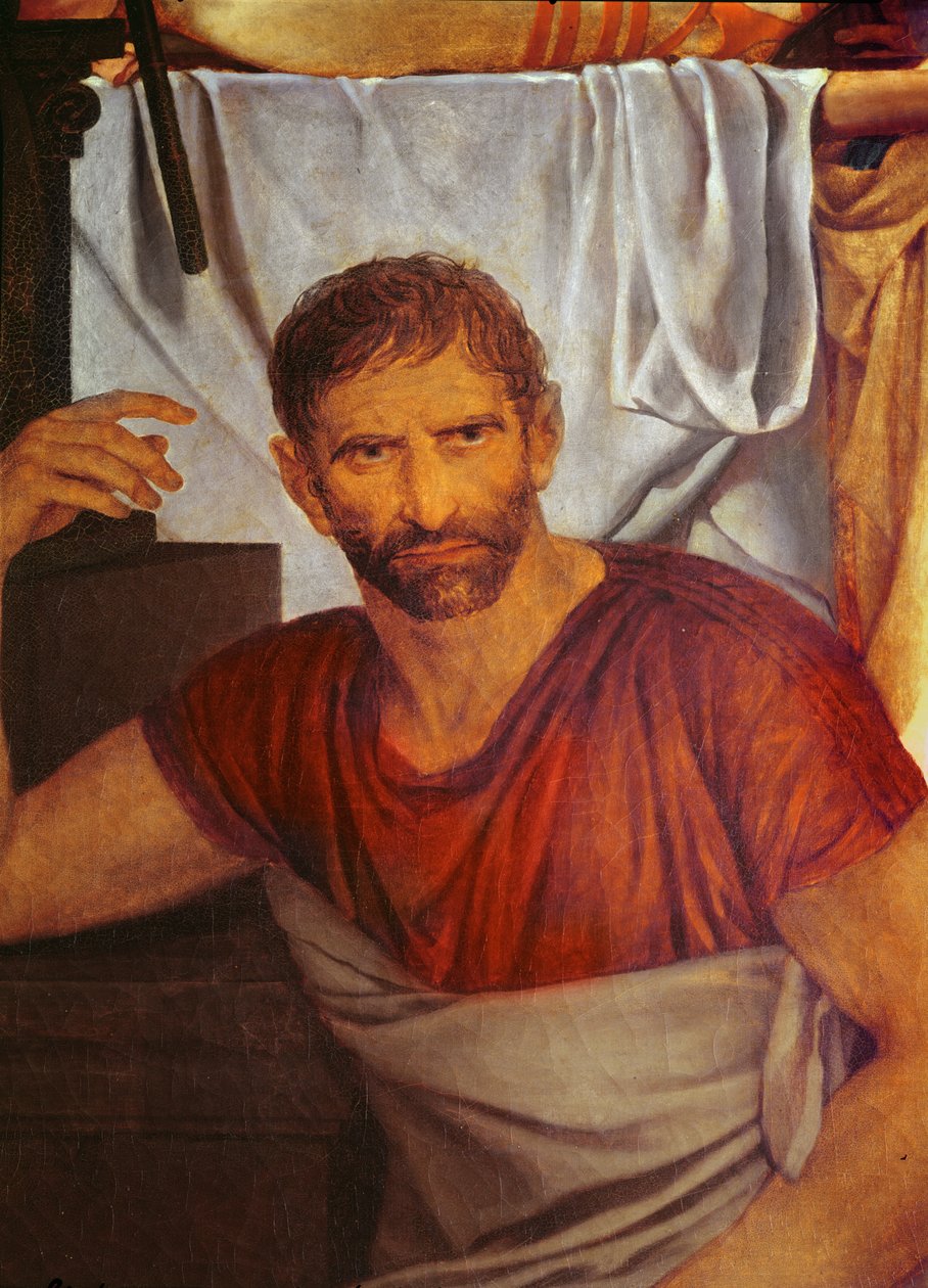 Liktorzy przynoszą Brutusowi ciała jego synów szczegół twarzy Brutuss, 1789 olej na płótnie autorstwa Jacques Louis David